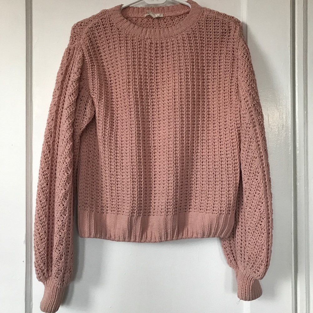 Chunky chenille bubble sleeve sweater in blush
